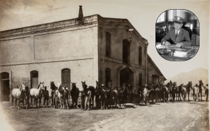 San Quentin stables with Rivera Smith, captain of the guard, overlaying the 1910 image.