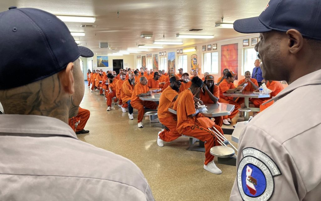 Ventura Training Center, or VTC, participants speak to Camp Cuesta crews at California Men's Colony in San Luis Obispo.