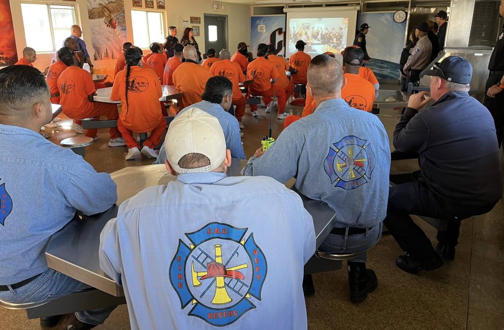 Camp Cuesta participants watch an educational video about the Ventura Training Center.