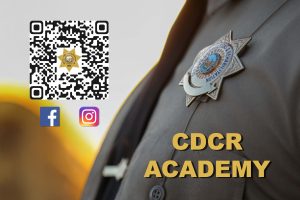 Basic Correctional Officer CDCR Academy with bar code and social media icons.