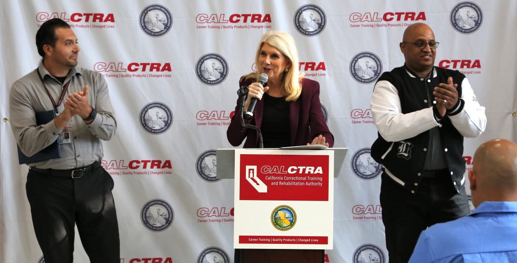 CALCTRA External Affairs Deputy Director Michele Kane introduces two previous CALCTRA graduates who are now employed.