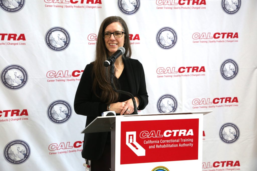 Acting Director Suzie Changus at the Folsom State Prison CALCTRA graduation in February 2026.