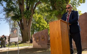 Warden Mejia speaks during remembrance memorial at CIM in Chino, California, Jan. 9, 2026.
