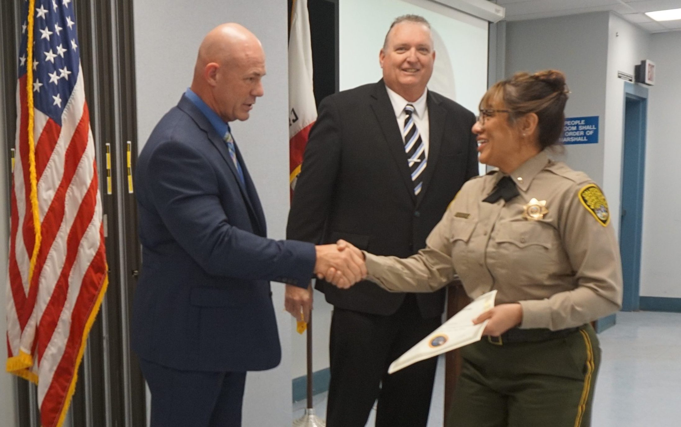 Congratulating a new correctional lieutenant at Kern Valley State Prison.