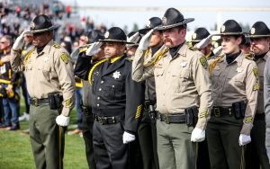 CDCR and parole Honor Guards at Pig Bowl 2026 honor Parole Agent Joshua Byrd who was killed in July 2025.