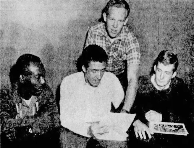 Newspaper meeting at Vallejo Junior College newspaper with Roosevelt Clopton and three other men.