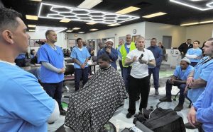 During a visit to the Valley State Prison barbershop, Vic Blends taught the incarcerated students about techniques and tools.