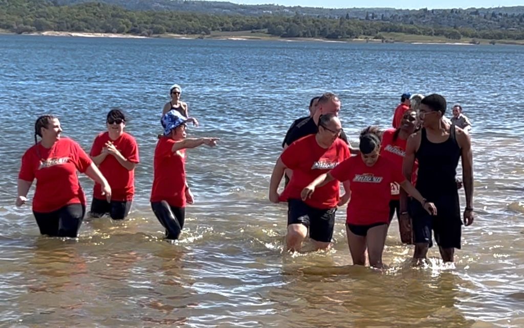 CHCF Hot Tamales team in Folsom Lake at Granite Bay for the Polar Plunge.