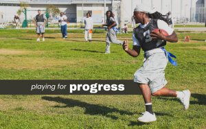 Incarcerated people play flag football at California Institution for Men, also known as CIM, in Chino.