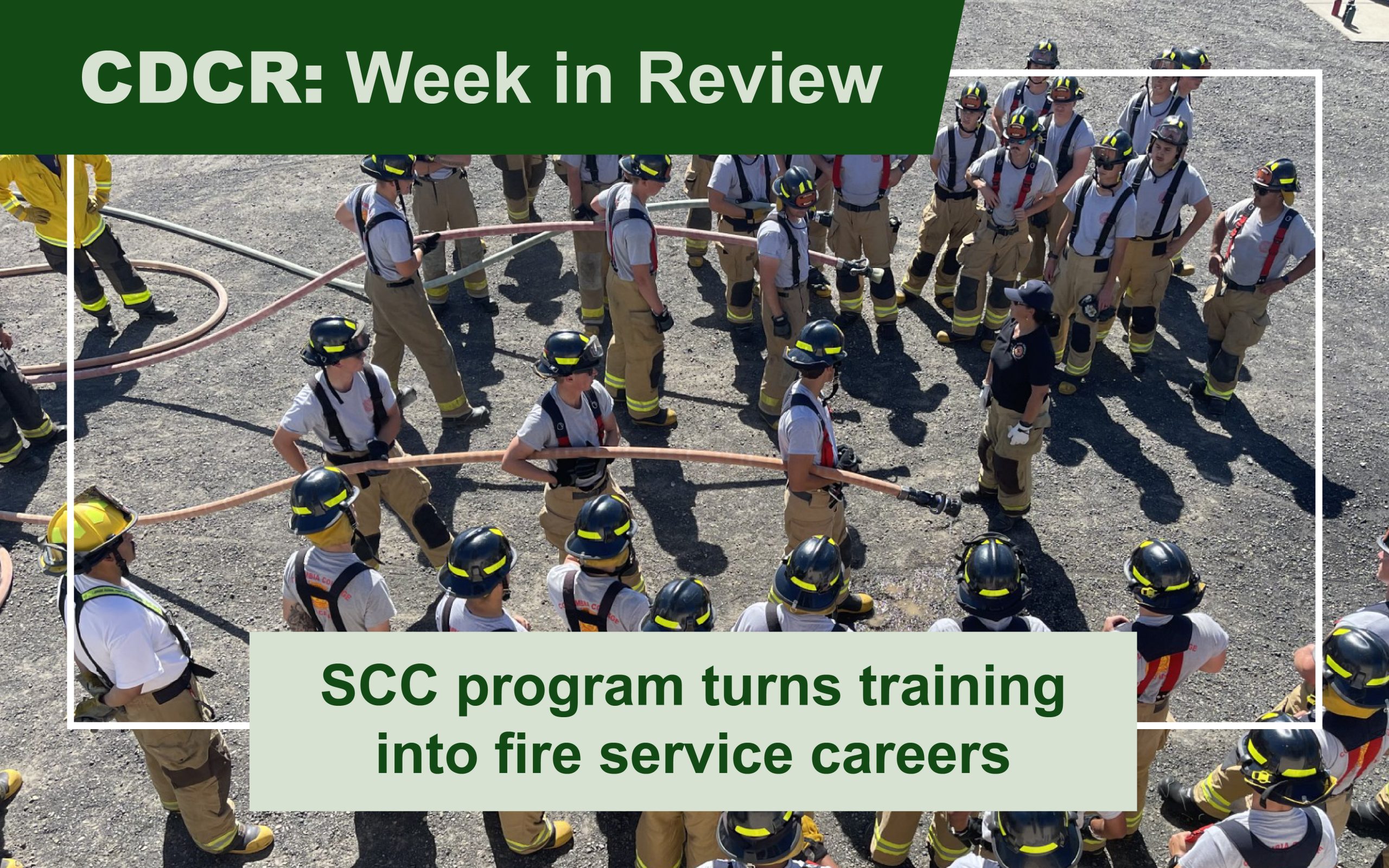 Week in Review feature image with title and background image of firefighters
