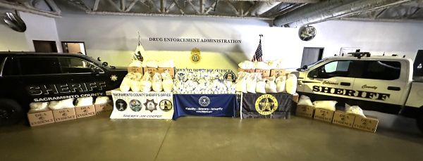 Calaveras County Sheriff vehicles parked with seized drugs