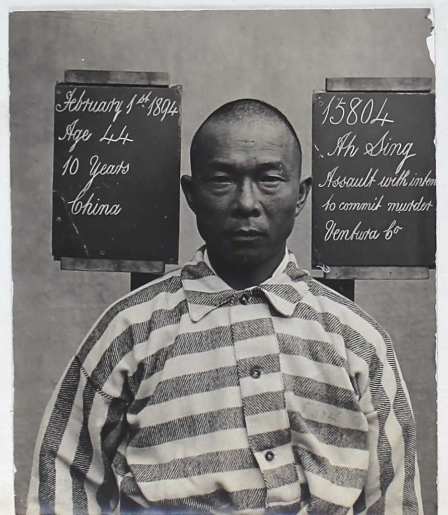 Details for Ah Sing including when he was received at San Quentin and his crime.
