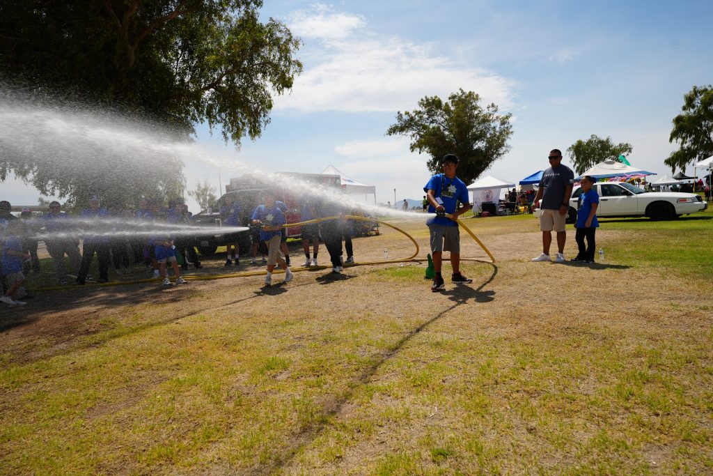 Fire hose demonstrations.