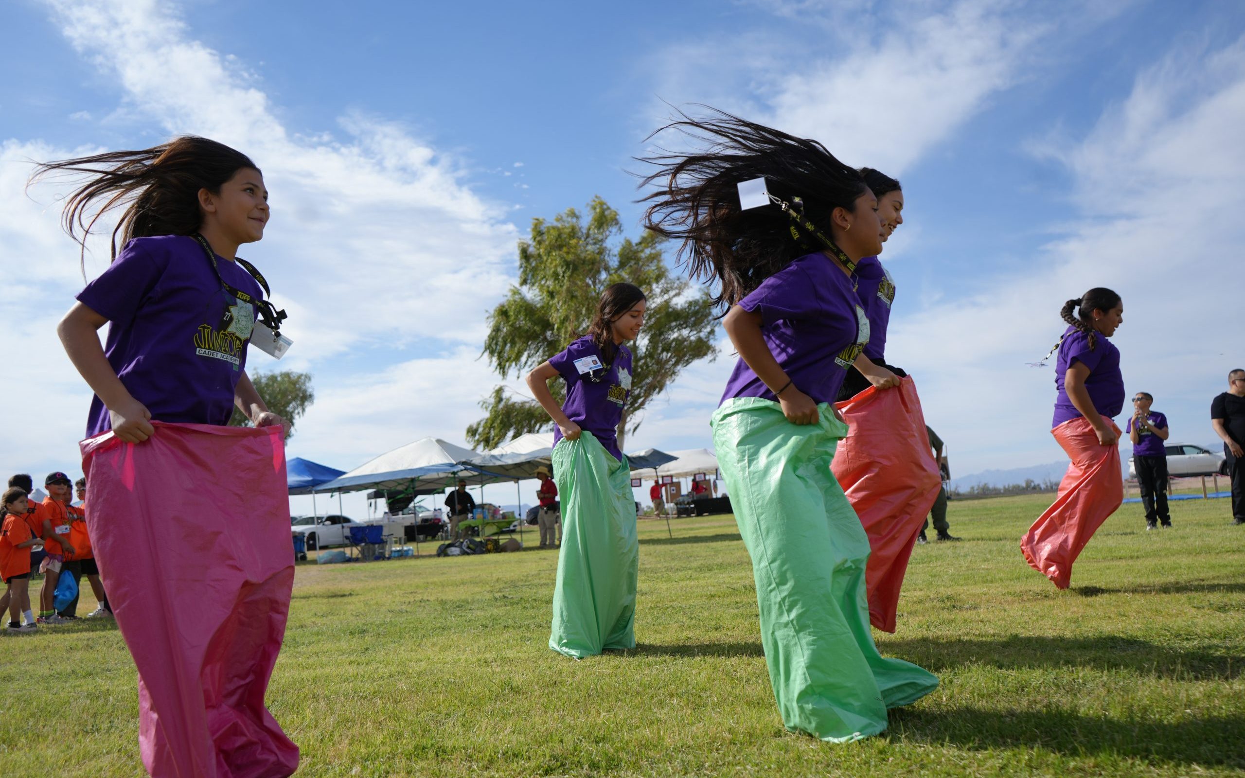 Sack races at Centinela State Prison Junior Cadet Academy.