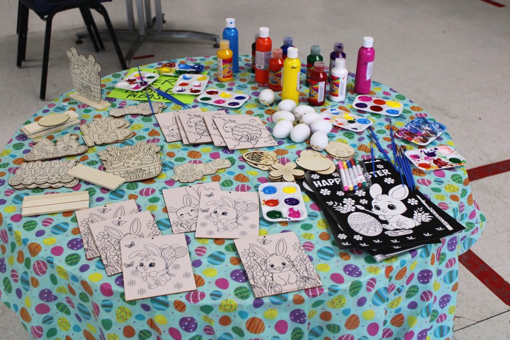 Easter visiting crafts area at Centinela State Prison.