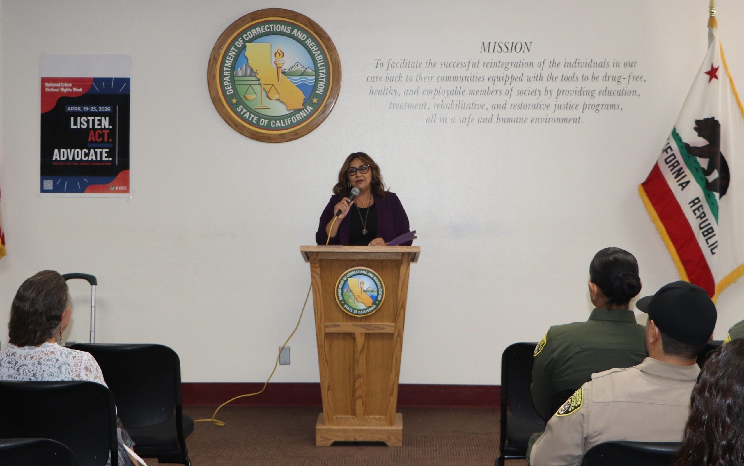 Guest speaker at Centinela State Prison for Crime Victims' Rights Week.