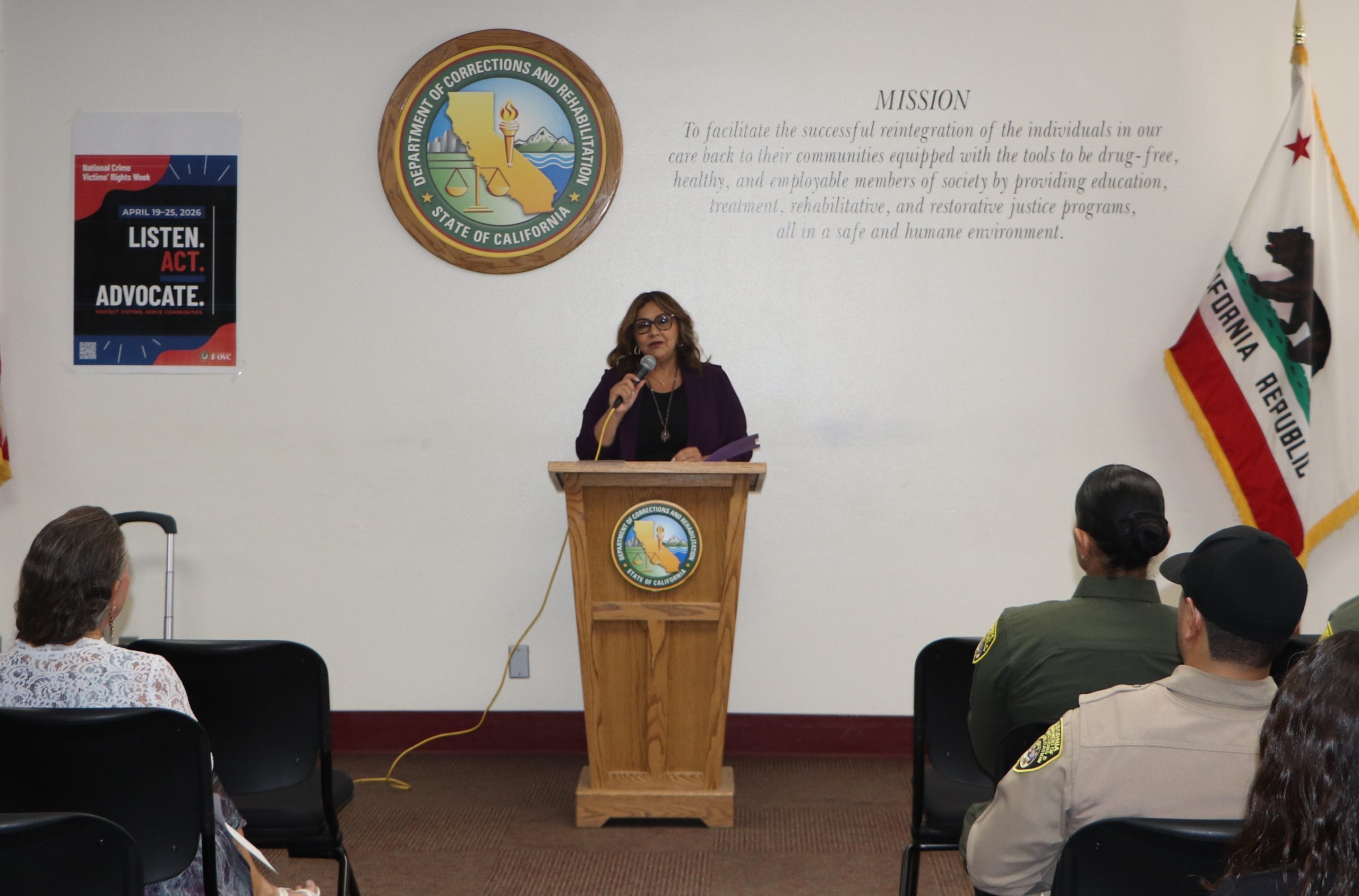 Guest speaker at Centinela State Prison for Crime Victims' Rights Week.