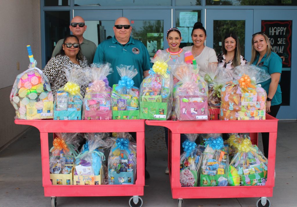 CDCR staff from Ironwood delivering baskets to elementary schools in the Blythe, California, area.