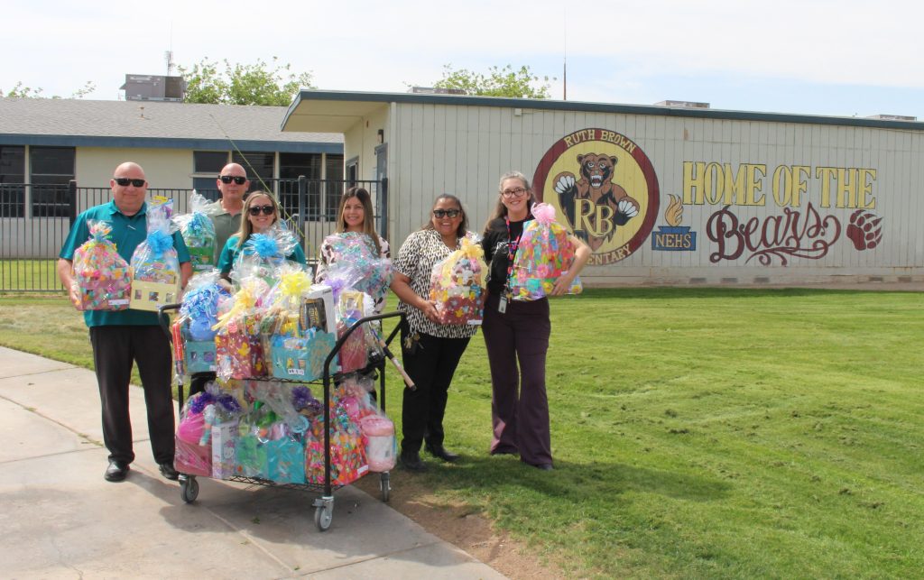 ISP staff deliver baskets to Ruth Brown Elementary School in the Blythe, California, area.