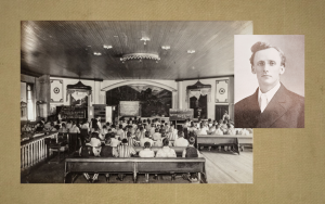 The chapel and school room at San Quentin in 1910 along with a photo of WH Lloyd, chaplain at the prison.
