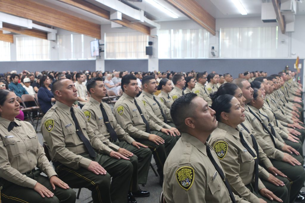 Cadets at the Basic Correctional Officer Academy graduation ceremony in Galt, California, May 22, 2026