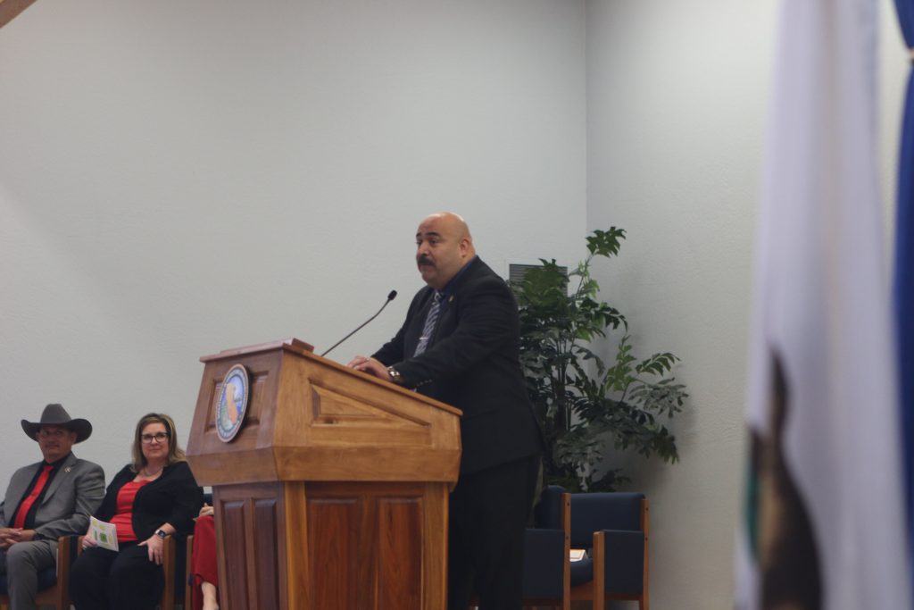 California Institution for Men Warden Eric Mejia speaks to the graduating cadets from Class 2-26A of the Basic Correctional Officer Academy in Galt, California, May 22, 2026.