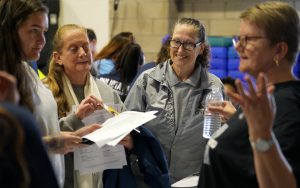 People at CCWF attend a college fair.