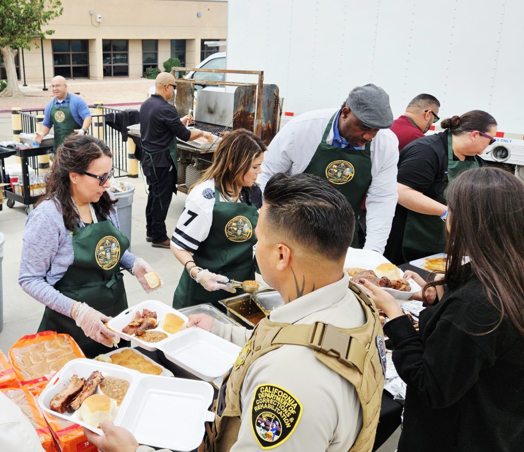 Staff are served food at Centinela State Prison during an appreciation event, May 2026.