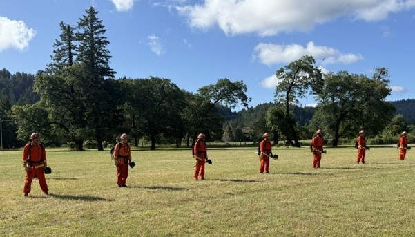 Tool-out training at the fire preparedness exercise at Eel River Conservation Camp.