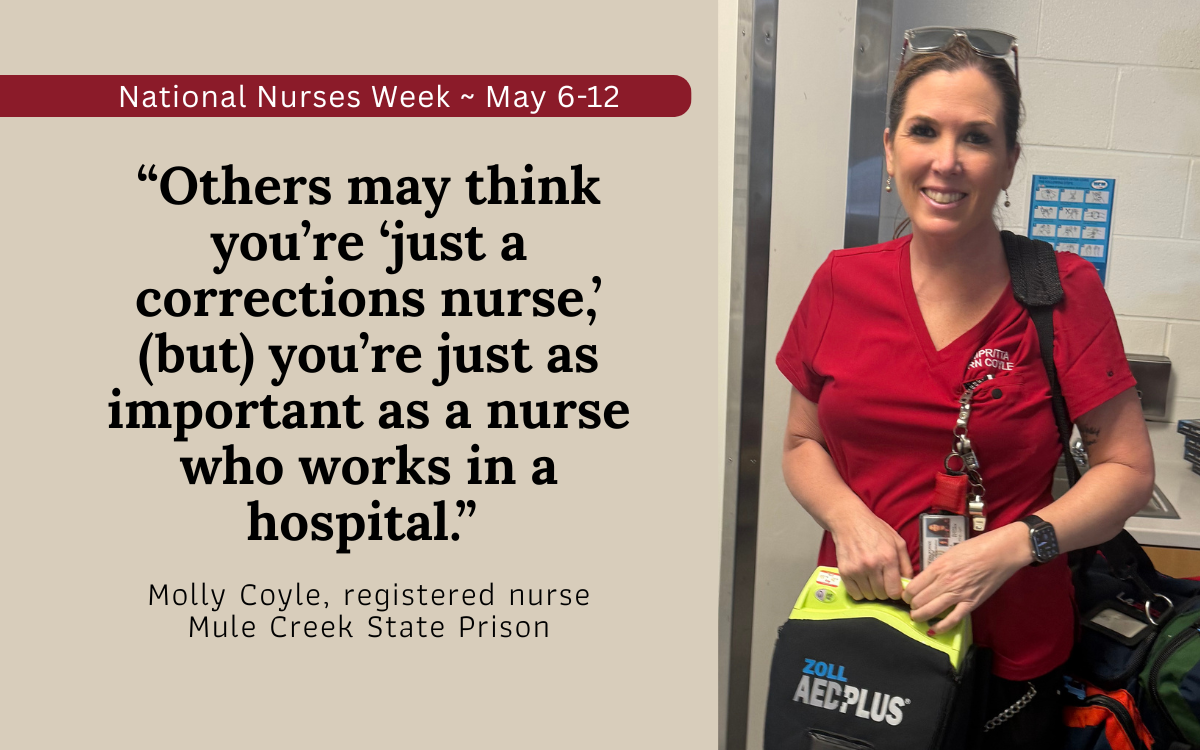 Molly Coyle, a registered nurse at Mule Creek State Prison in Ione, California, May 2026.