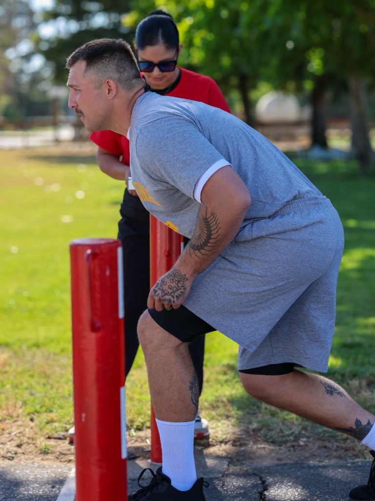 A cadet readies to run at the Academy.