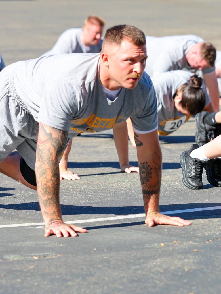 Push-ups at the Academy during the physical fitness test.