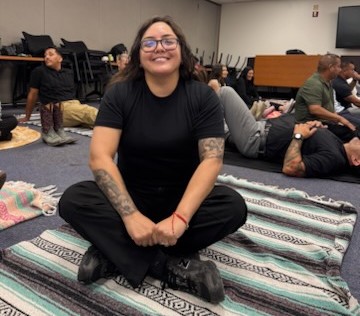 Breathing techniques at the Peer Support Program training at Calipatria State Prison.