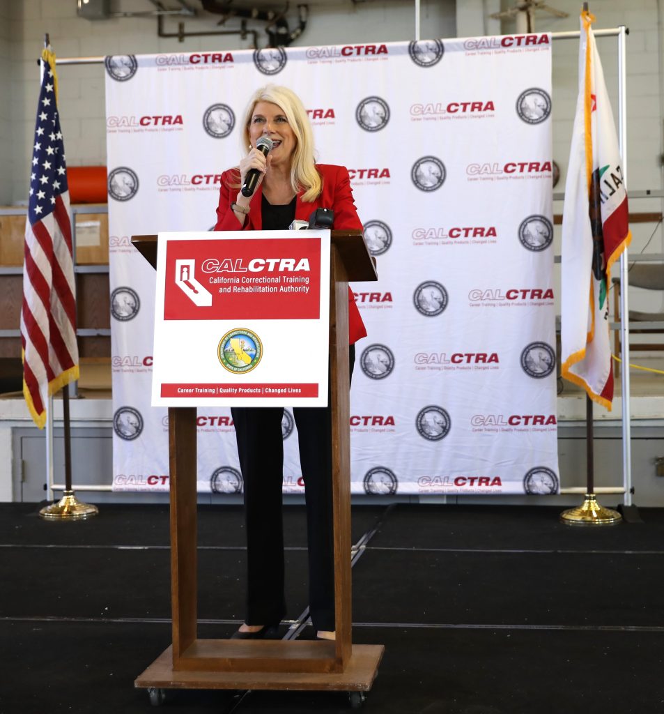 Michele Kane, CALCTRA Deputy Director of External Affairs, speaks during the ceremony at CSP-Solano.