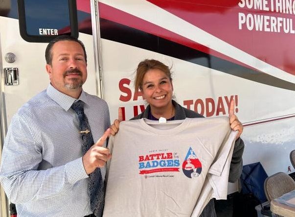 CCWF staff with t-shirt at blood drive