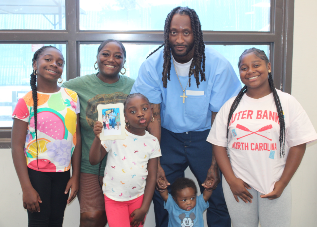 Father's Day visiting at Centinela State Prison 2026 with four family members and an incarcerated person.
