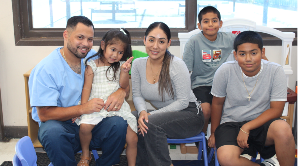 Four family members and an incarcerated person for a special Father's Day visiting at Centinela State Prison.