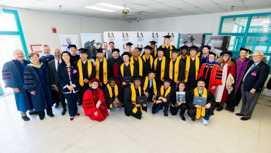 The Prison Graduation Initiative's fourth cohort from the California State Prison, Los Angeles County in Lancaster celebrates Commencement with Cal State LA faculty and staff