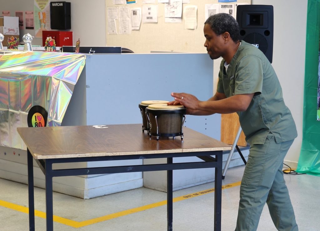 Playing drums at the KVSP staff talent show.