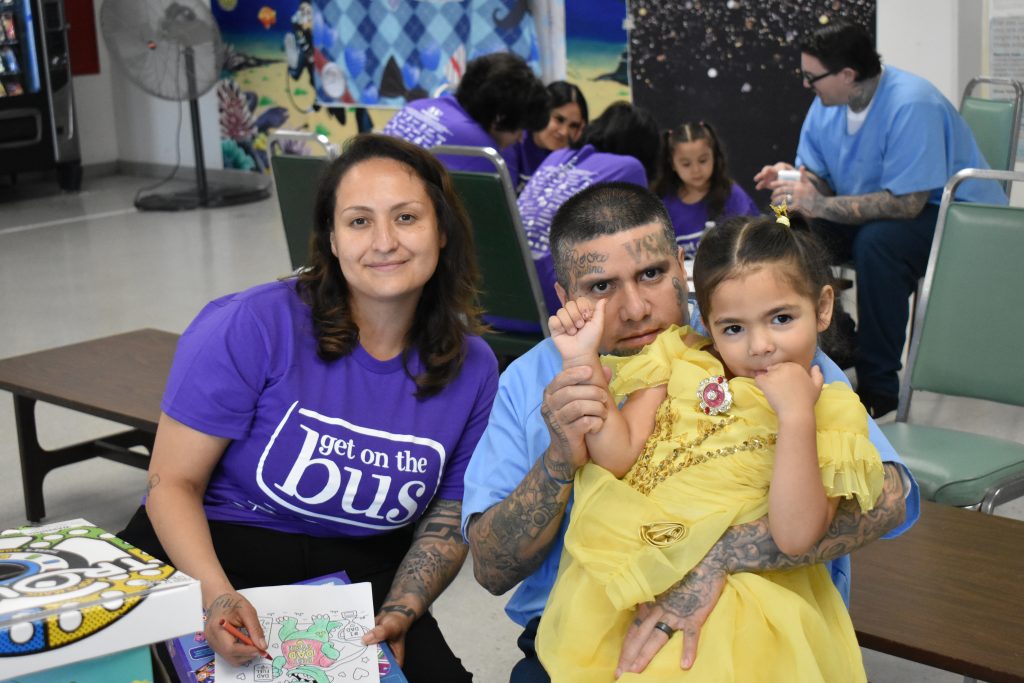 A family during visiting for Get on the Bus at SVSP.