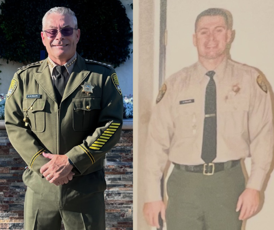 Bryan Phillips shown current and a photo from 30 years ago.