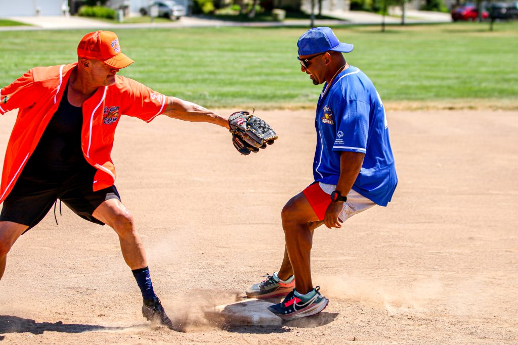 Going for a tag out during the game.