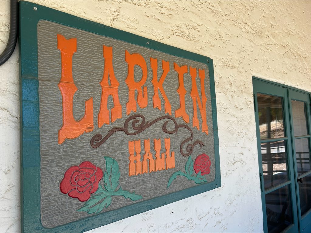 The Larkin Hall sign on the building.