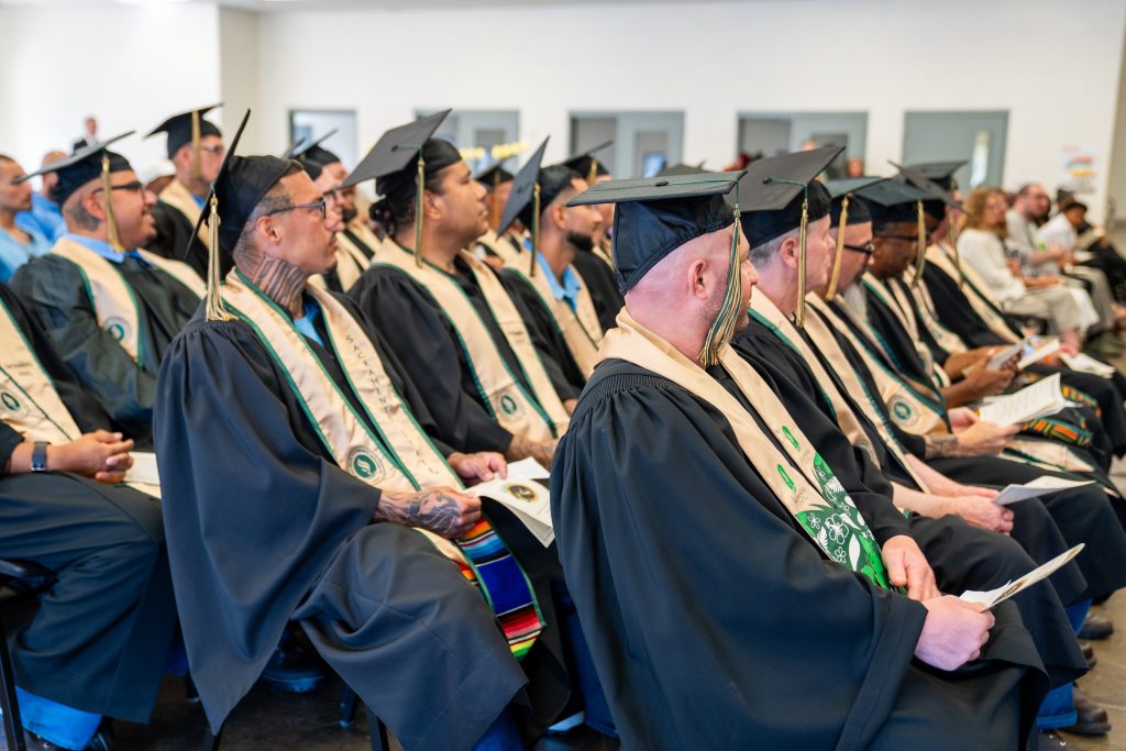 Group photo of graduates at Mule Creek State Prison in Ione.