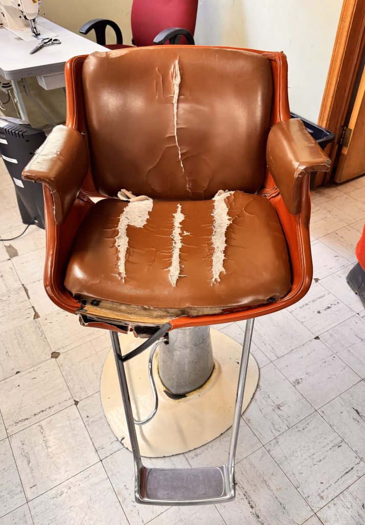 The torn barbershop chair at Fenner Conservation Camp.