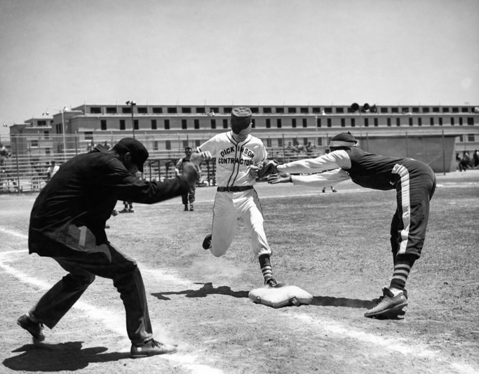 Baseball game underway at CTF-Soledad in the 1950s.