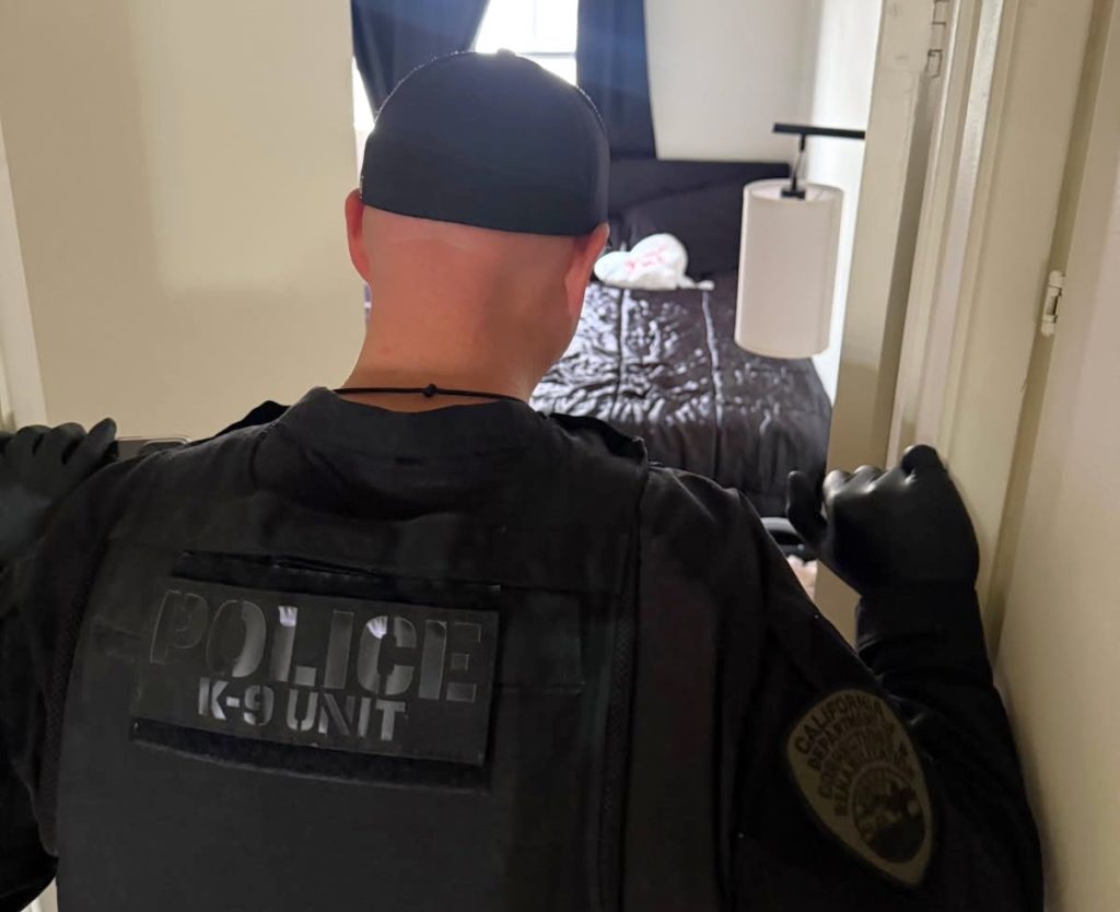 CDCR K-9 unit helps during the San Gabriel Valley District compliance sweep.