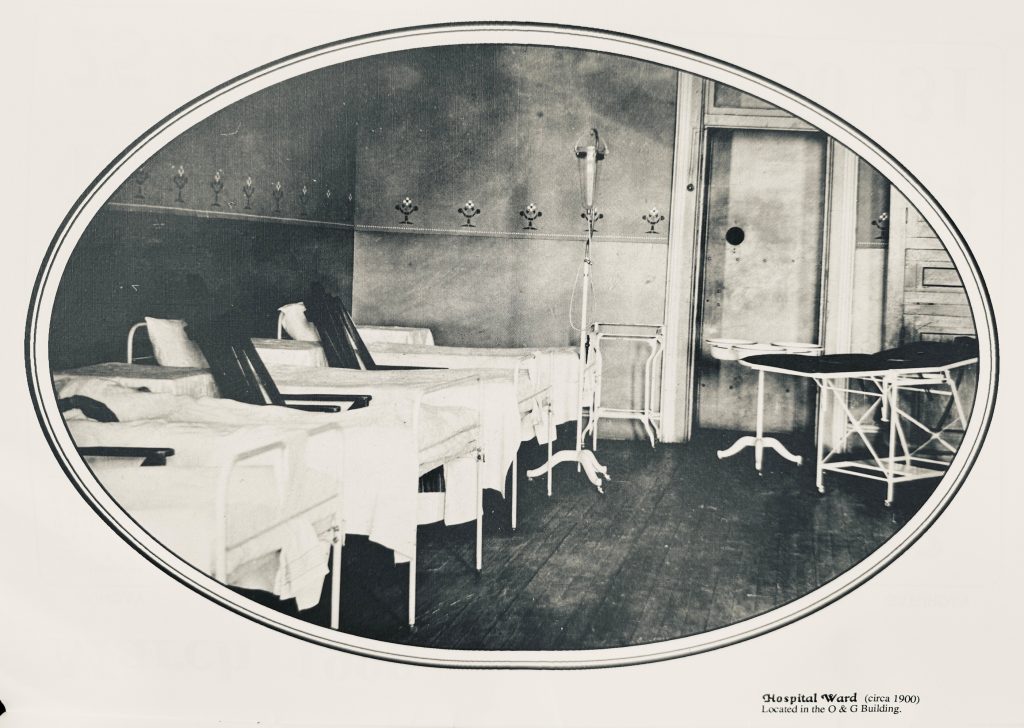 Hospital ward, circa 1900, Folsom State Prison 1990 calendar. The ward was in the Officers and Guards building.