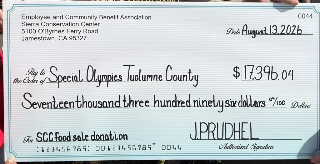 Close up of SCC check for Special Olympics