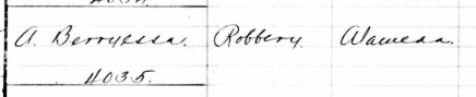 Augustine Berryessa's prison register information from 1897. 